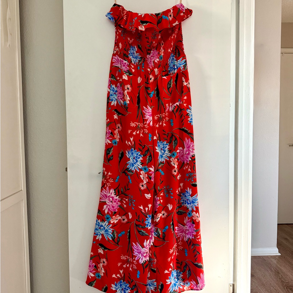 Ali & Jay Strapless Jumpsuit In Red Floral